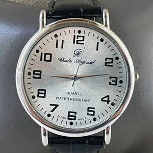 Charles Raymond Men Watch Black Leather Band Silver Tone Case Wristwatch